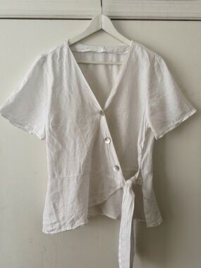 White Linen Buttoned Wrap Top